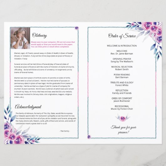 Modèle du programme funéraire floral (Dos)