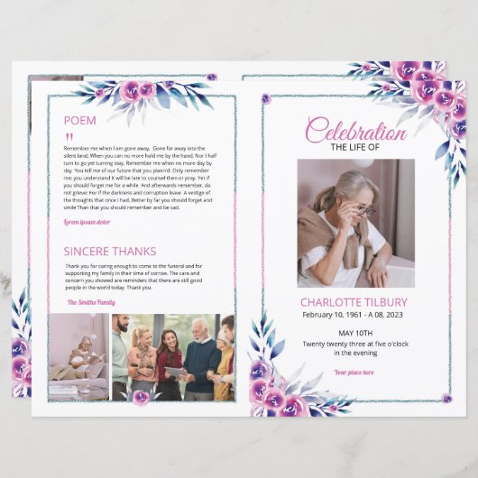 Modèle du programme funéraire floral (Devant / Derrière)