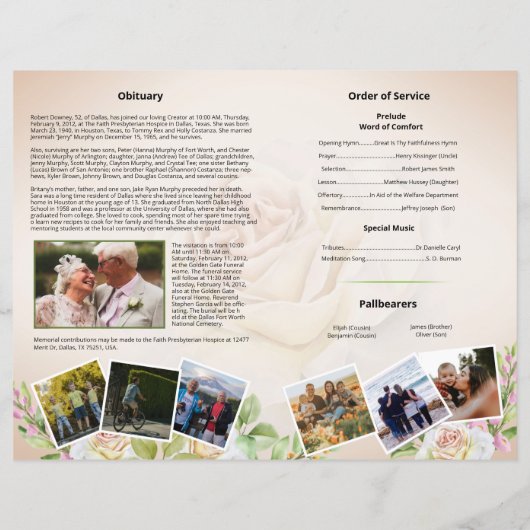 Modèle du programme funéraire floral (Dos)