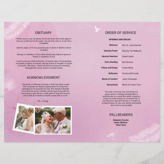 Modèle du programme funéraire floral (Dos)