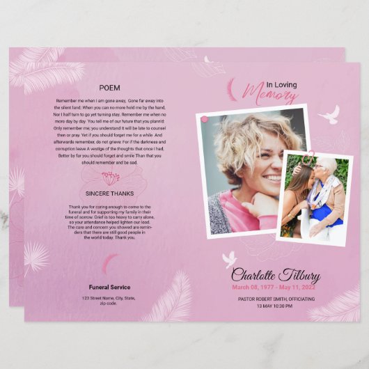 Modèle du programme funéraire floral (Devant / Derrière)