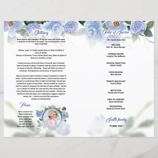 Modèle du programme funéraire floral (Dos)