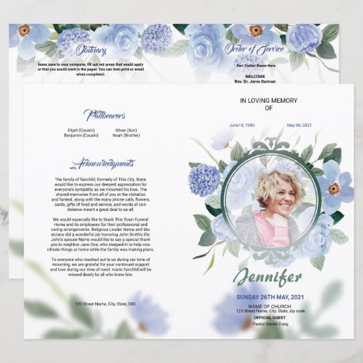 Modèle du programme funéraire floral (Devant / Derrière)