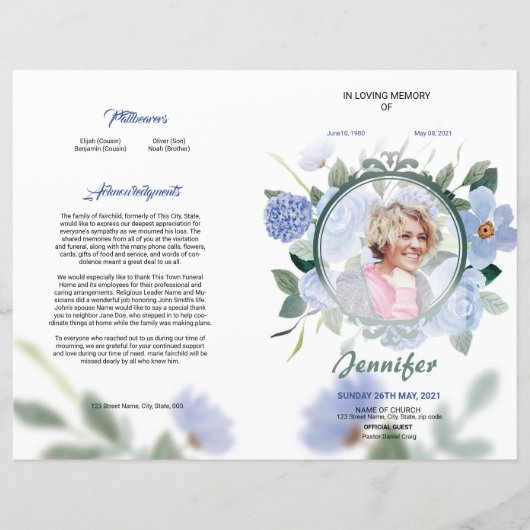 Modèle du programme funéraire floral (Devant)