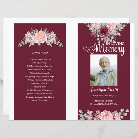 modèle du programme funéraire floral (Devant / Derrière)