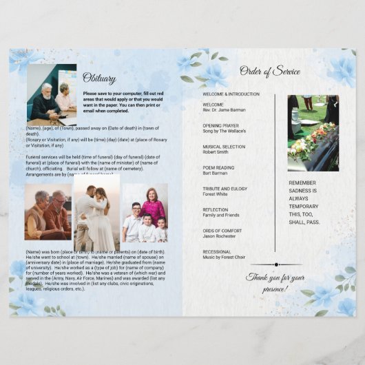 Modèle du programme funéraire floral (Dos)