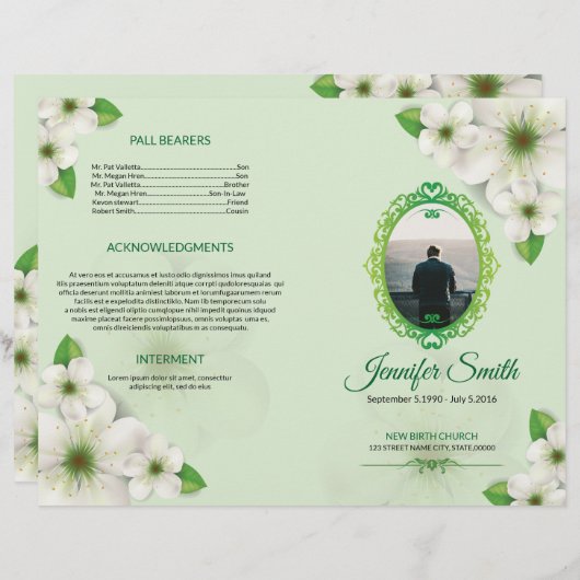 Modèle du programme funéraire floral (Devant / Derrière)