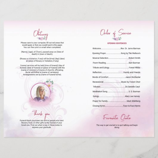 Modèle du programme funéraire floral (Dos)