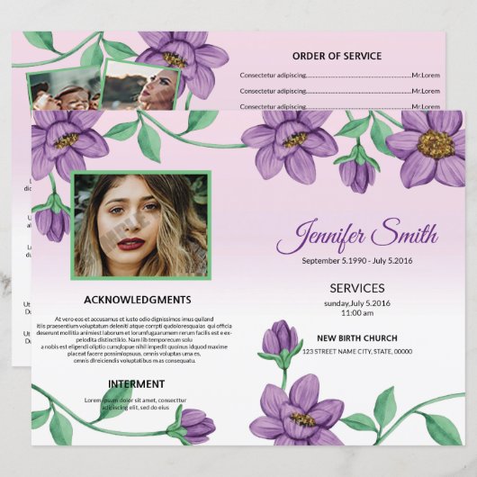 Modèle du programme funéraire floral (Devant / Derrière)