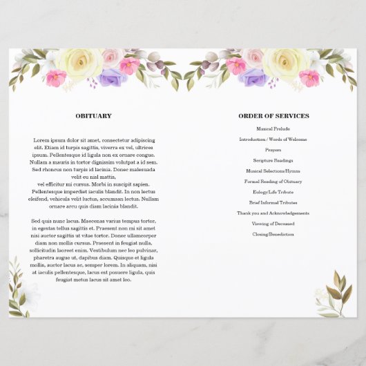 Modèle du programme funéraire floral (Dos)