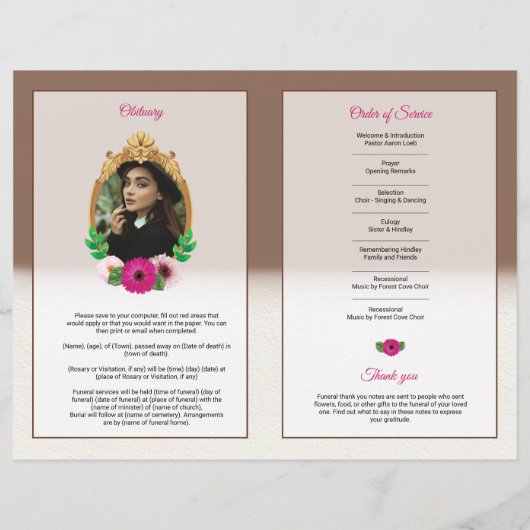 Modèle du programme funéraire floral (Dos)