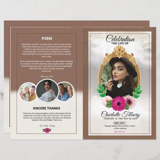 Modèle du programme funéraire floral (Devant / Derrière)