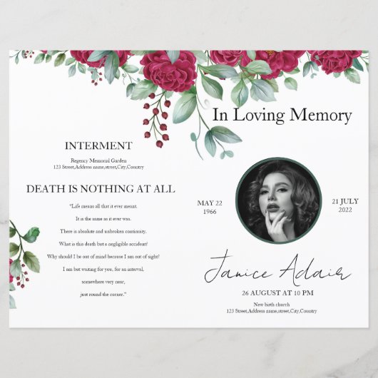 Modèle du programme funéraire floral (Devant)