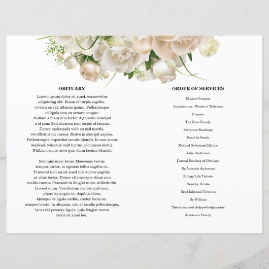 Modèle du programme funéraire floral blanc (Dos)