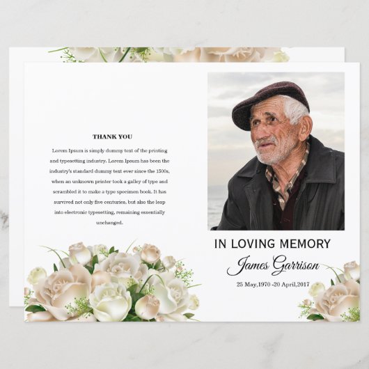 Modèle du programme funéraire floral blanc (Devant / Derrière)