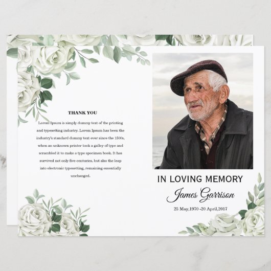 Modèle du programme funéraire floral blanc (Devant / Derrière)