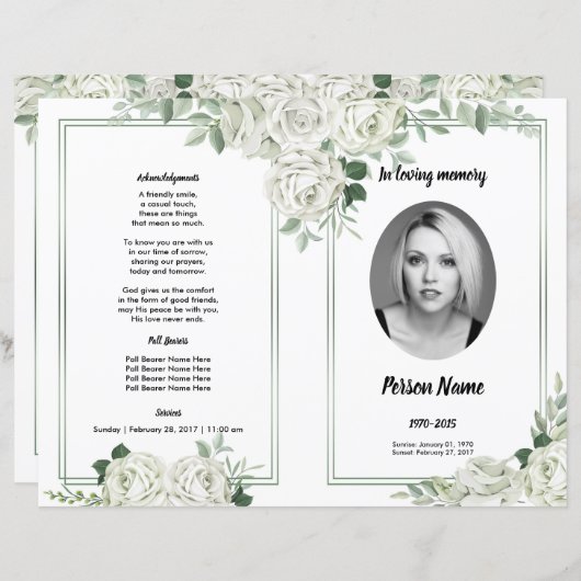 Modèle du programme funéraire floral blanc (Devant / Derrière)