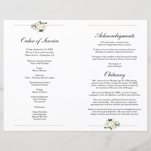Modèle du programme funéraire floral blanc (Dos)