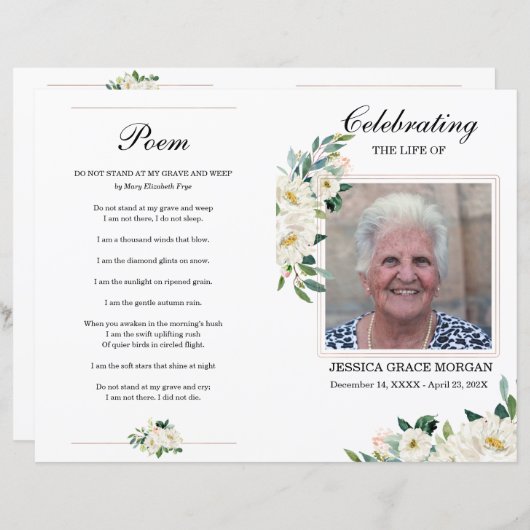 Modèle du programme funéraire floral blanc (Devant / Derrière)