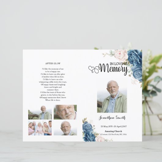 Modèle du programme funéraire Floral bleu (Debout devant)