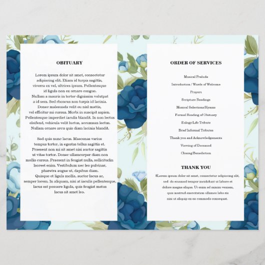 Modèle du programme funéraire floral bleu (Dos)