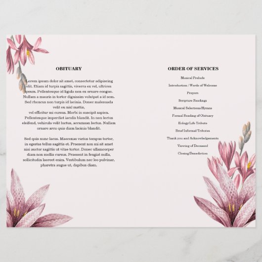 Modèle du programme funéraire floral d'aquarelle (Dos)