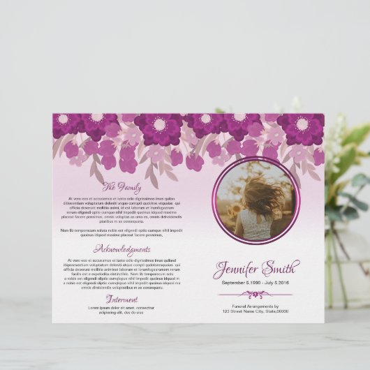 Modèle du programme funéraire floral imprimable (Debout devant)