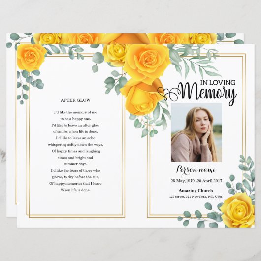 Modèle du programme funéraire floral jaune (Devant / Derrière)