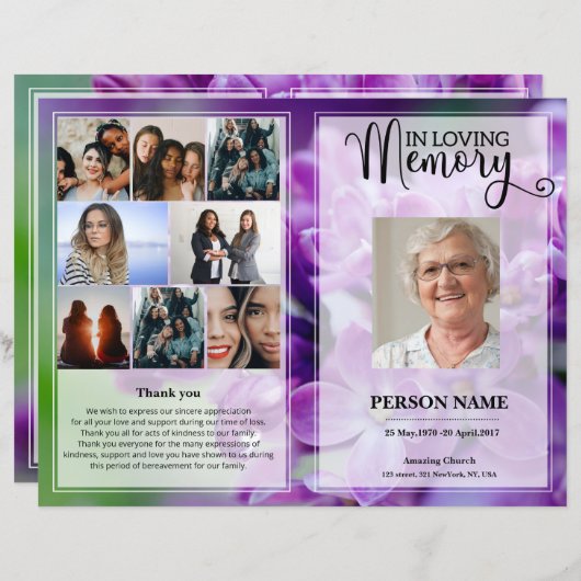 Modèle du programme funéraire floral pourpre (Devant / Derrière)