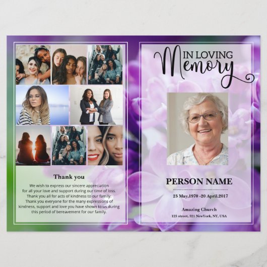 Modèle du programme funéraire floral pourpre (Devant)