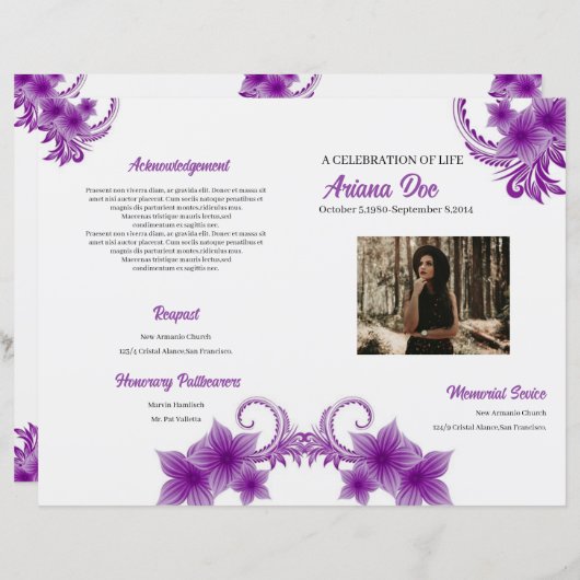 Modèle du programme funéraire floral pourpre (Devant / Derrière)