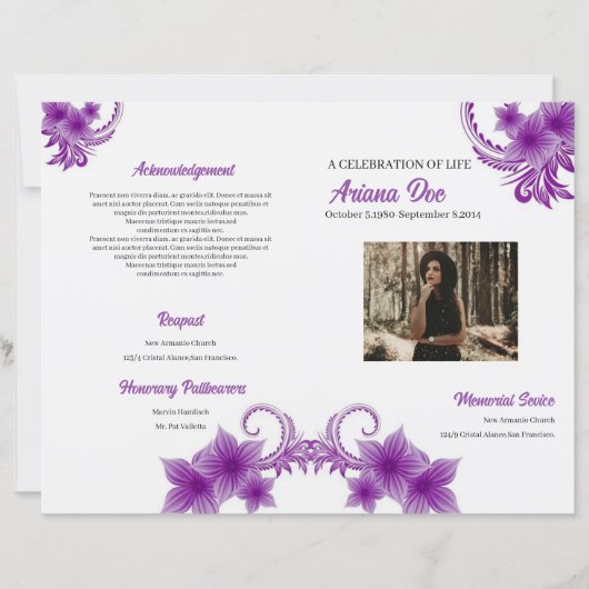 Modèle du programme funéraire floral pourpre (Devant)