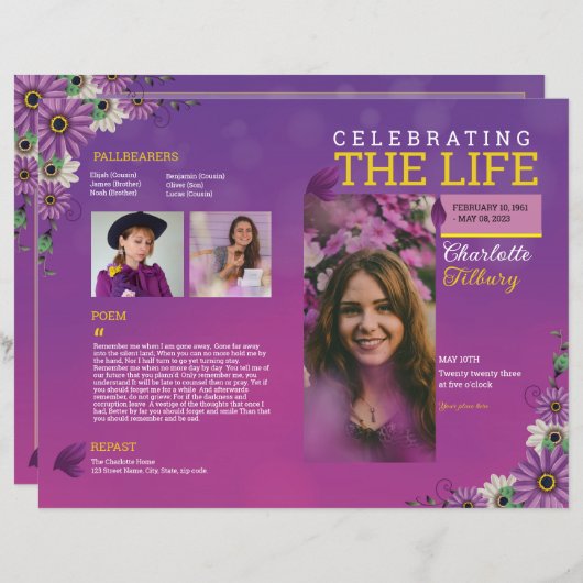 Modèle du programme funéraire floral pourpre (Devant / Derrière)
