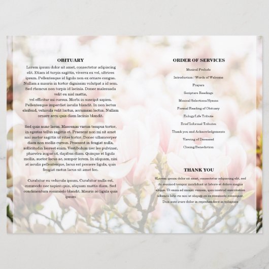 Modèle du programme funéraire floral rose (Dos)