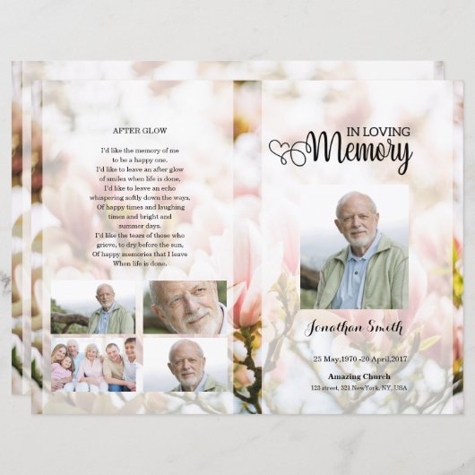 Modèle du programme funéraire floral rose (Devant / Derrière)