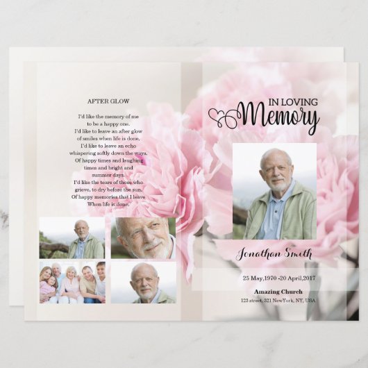 modèle du programme funéraire floral rose (Devant / Derrière)