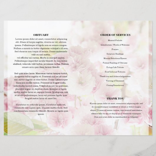 Modèle du programme funéraire floral rose (Dos)