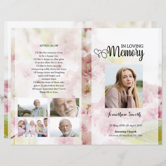 Modèle du programme funéraire floral rose (Devant / Derrière)