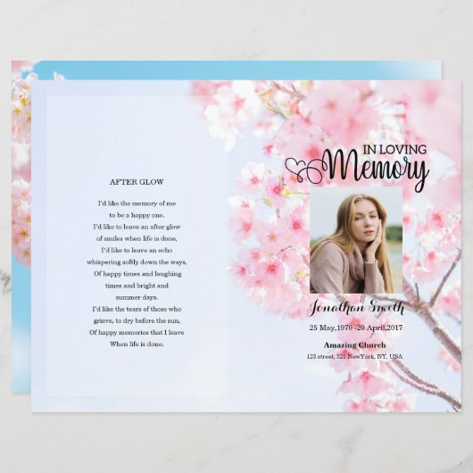 Modèle du programme funéraire floral rose (Devant / Derrière)