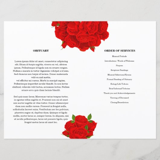 Modèle du programme funéraire floral rouge (Dos)