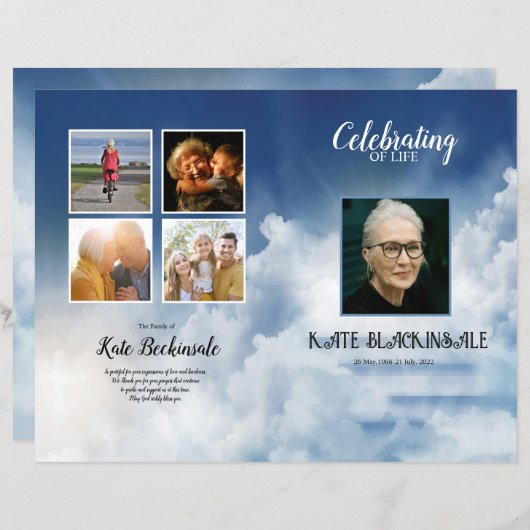 Modèle du programme funéraire Heaven Sky (Devant / Derrière)