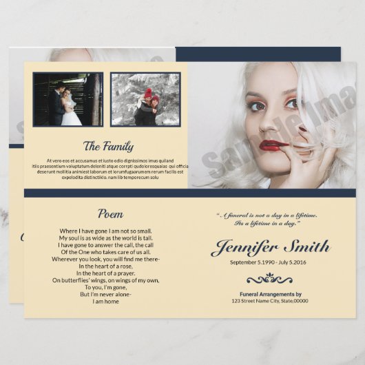 Modèle du programme funéraire imprimable (Devant / Derrière)