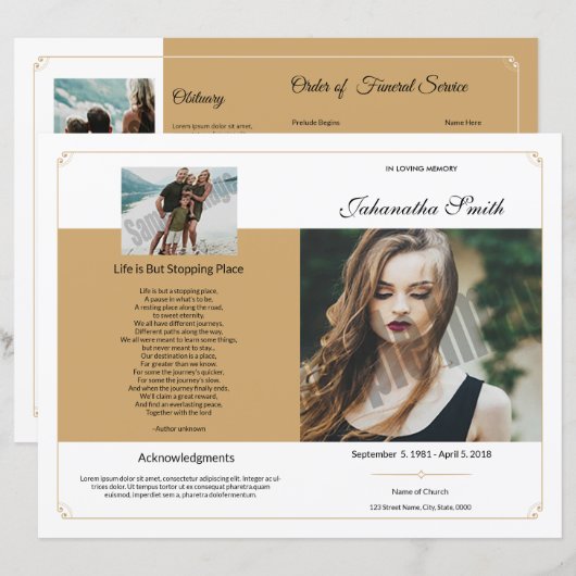 Modèle du programme funéraire imprimable (Devant / Derrière)