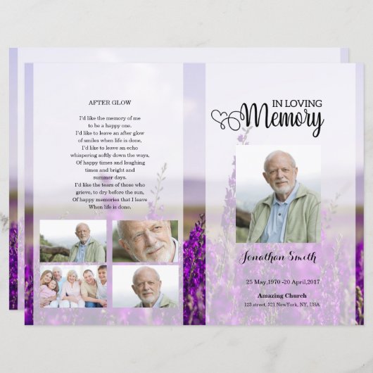 Modèle du programme funéraire Lavender (Devant / Derrière)