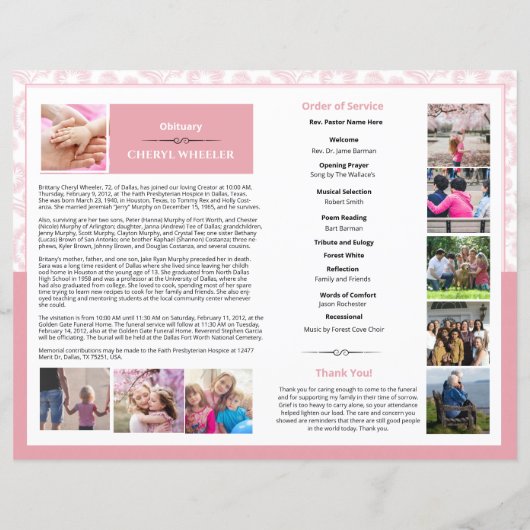 Modèle du programme funéraire rose (Dos)