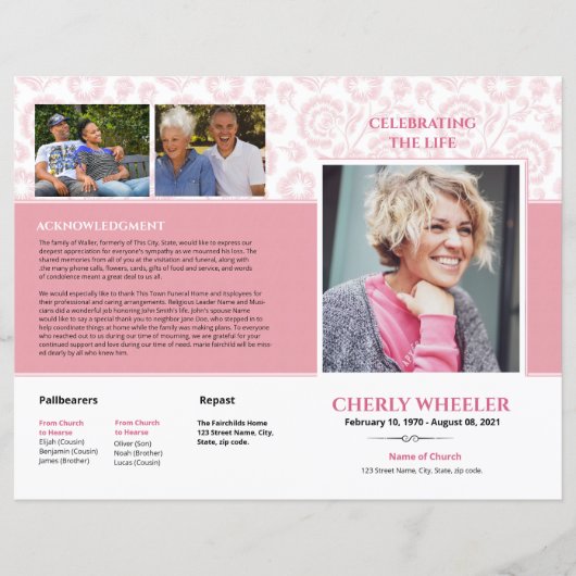 Modèle du programme funéraire rose (Devant)
