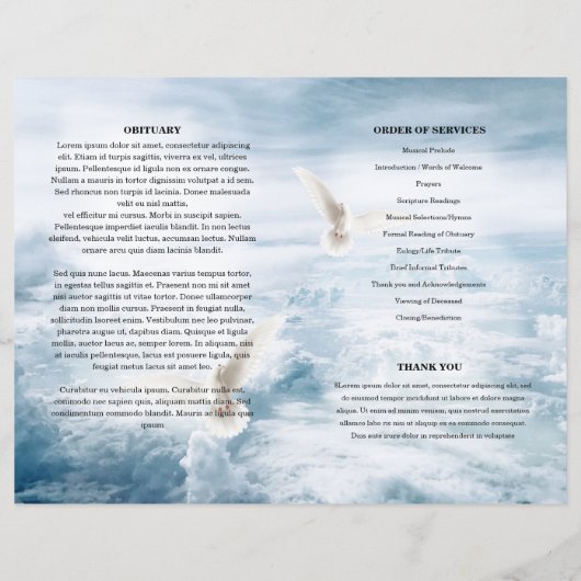 Modèle du programme funéraire White Dove and Sky (Dos)