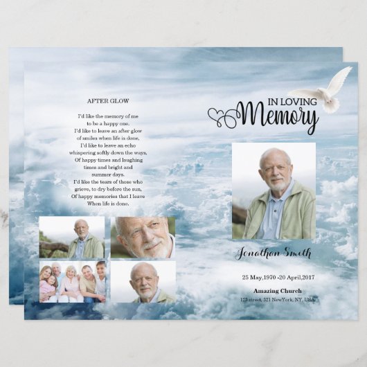 Modèle du programme funéraire White Dove and Sky (Devant / Derrière)