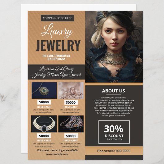 Modèle du prospectus de la bijouterie (Devant / Derrière)