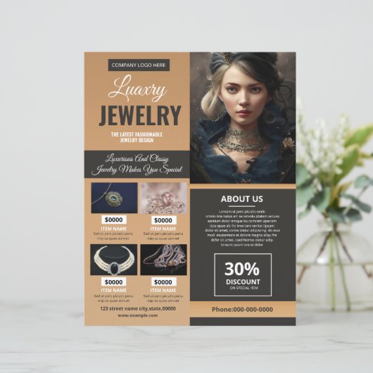 Modèle du prospectus de la bijouterie (Debout devant)
